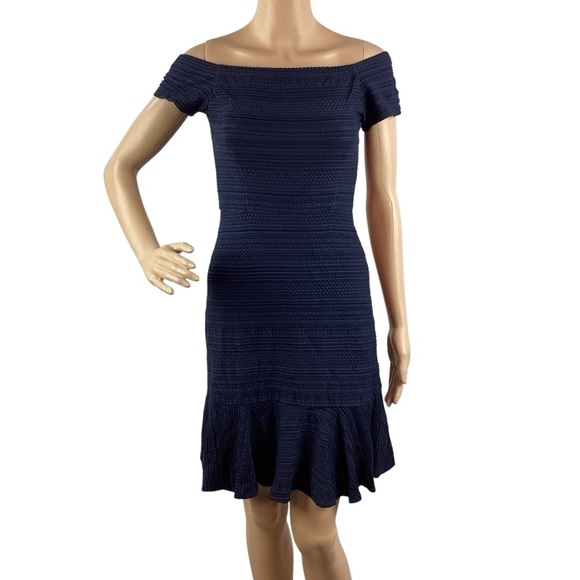 Rebecca Taylor Dresses & Skirts - Rebecca Taylor Off-Shoulder Stretch Texture Dress Size 4 Navy